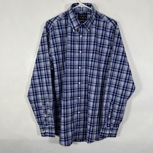 Lauren Ralph Lauren Stretch Button Down Dress Shirt 16.5 34/35 Large Blue Plaid